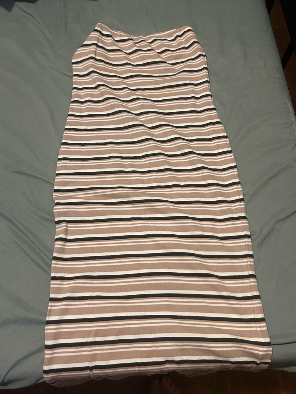 White Fox Boutique Beige, White & Brown Striped Pencil Skirt